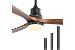 Sofucor 52 Inch Ceiling Fan with Lights and Remote, Low Profile Flush Mount Modern Wood Ceiling Fan for Indoor Bedroom Living Room Farmhouse Outdoor Patio Porch, Reversible DC Motor, Brown