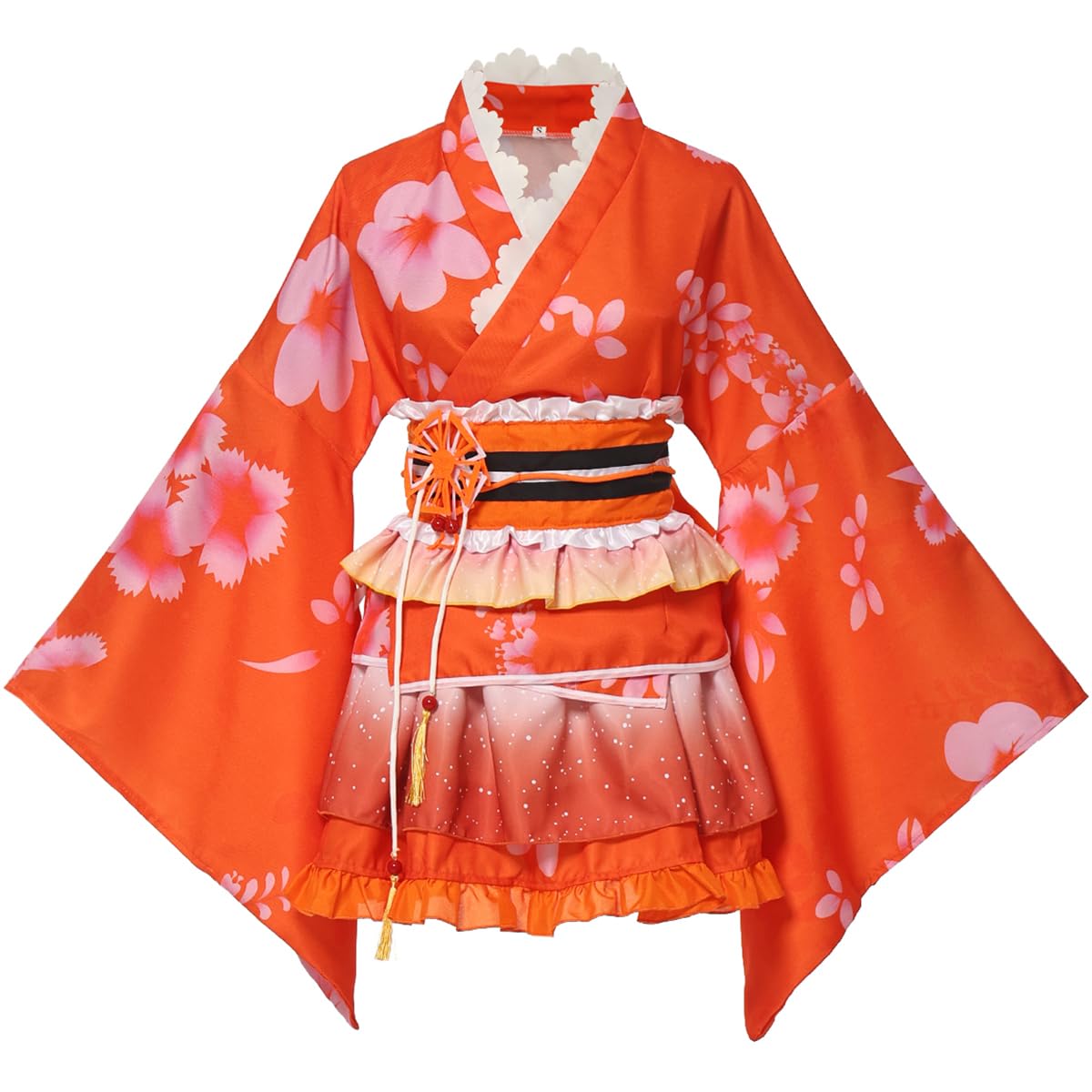 GRACEART Japanese Kimono Anime Cosplay Costume Halloween Fancy Dress Cherry Blossoms Pattern Robe with Frill Skirt for Women