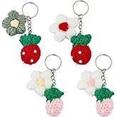 SUPERFINDINGS 4Pcs Crochet Strawberry Keychains Handmade Weaving Strawberry Flower Keychains Crochet Plush Keychain With Iron Rings Cute Hanging Charm Keyrings for Wallet Backpack Decoration