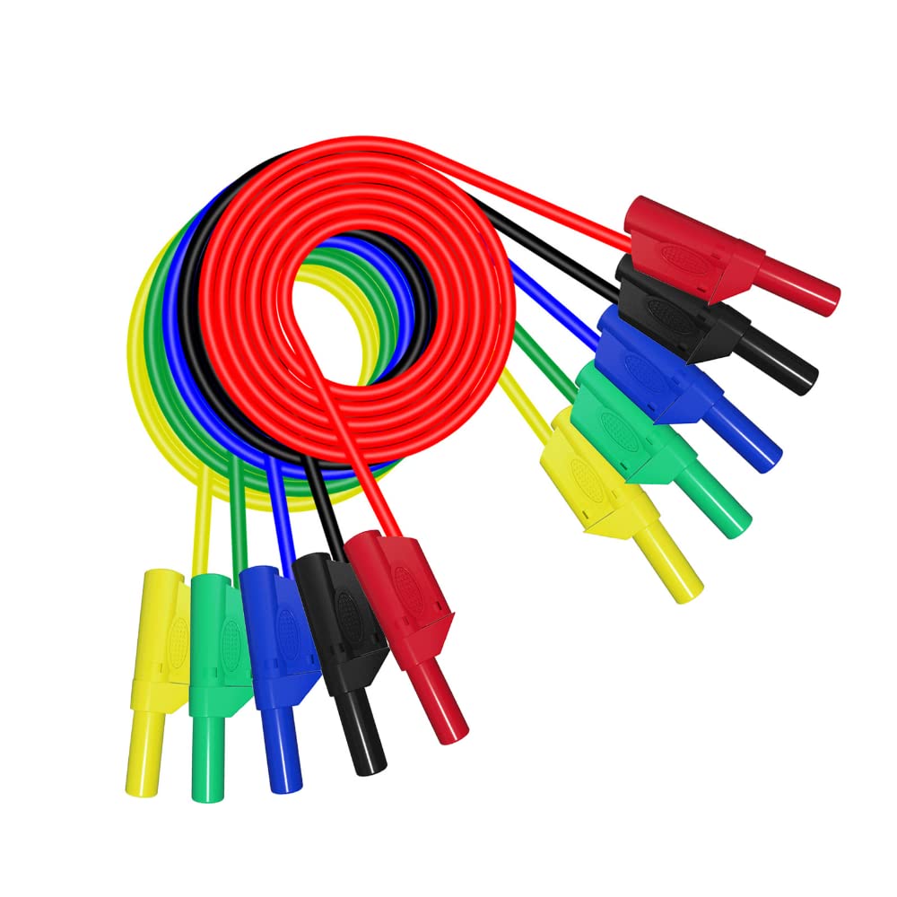 Fasizi Banana Plug Cable, 5pcs Electronic Test Leads Kit 4mm Banana Plug Safety Soft Silicone Wire Stack Test Lead 14AWG Extension Cable Multimeter Test Cable Set