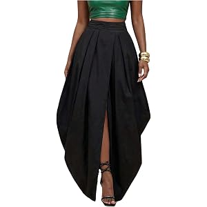 Verdusa Women's Asymmetrical High Slit Wrap Skirt Oversized Pleated Maxi Skirt Party Outfits