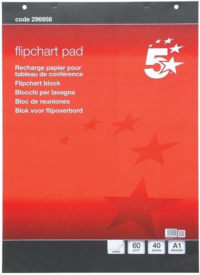 5 Star 296956 Office Flipchart Pad Perforated 40 Sheets A1 Plain (Pack of 5)