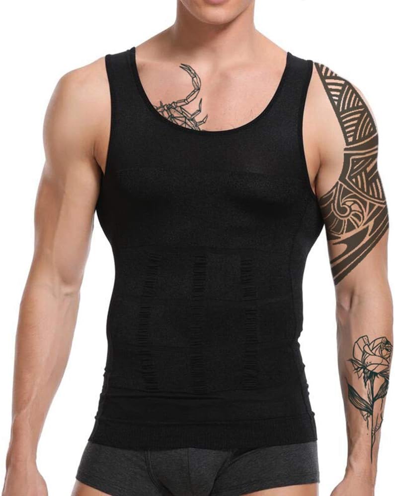 LARDROKMen Slimming Body Shaper Vest Gynecomastia Compression Shirts Tummy Control Shapewear Moobs Undershirt