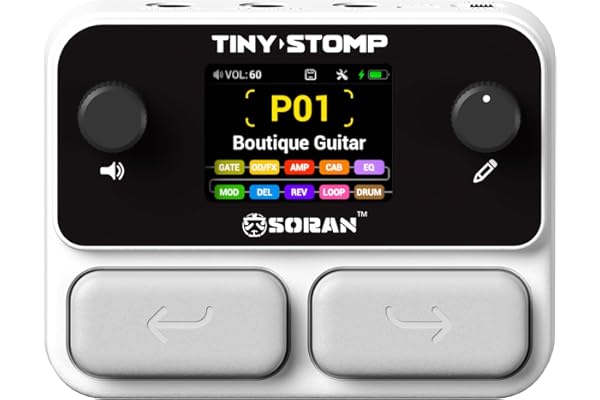 SORAN JME-03A Tiny Stomp Multi Effects Guitar Pedal, 125 Effects, 99 Presets, 10 Modules, 40s Looper, 100 Drum Rhythms, 20 IR/NAM Slots, USB Audio, Rechargeable Pocket Pedal for Guitar and Bass