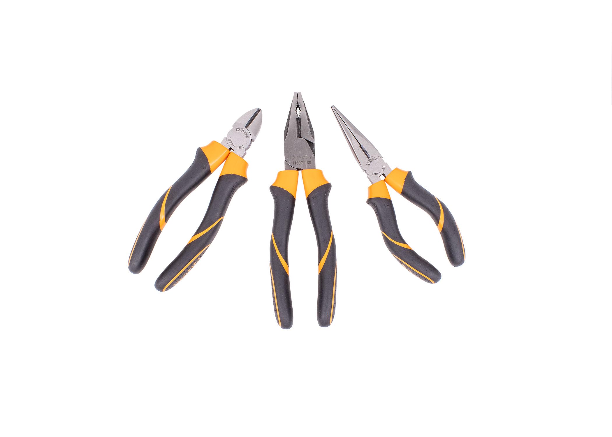 Beta 1169GBM/D3 Assortment of 1 Universal Pliers, 1 Long Nose Pliers and 1 Cutter, Bi-Material Handle, Industrial Finish
