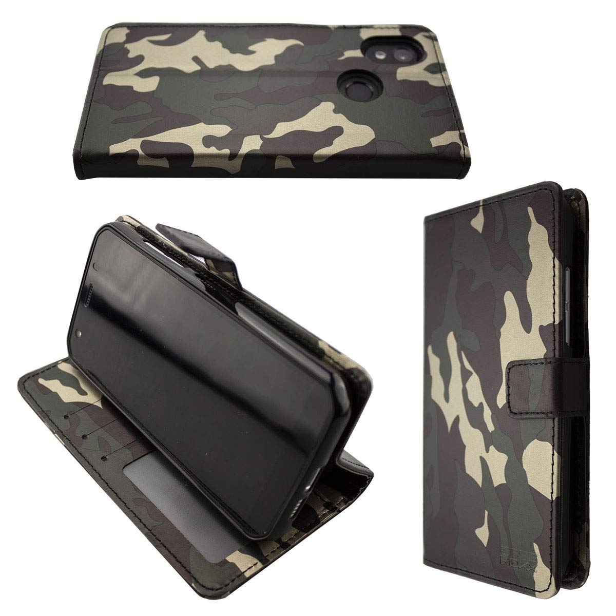 caseroxx Bookstyle-Case for Cat S52, Cover, faux leather, camouflage, Card Slots & Magnetic Closure