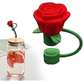 10mm Rose Flower Straw Covers for Stanley Cup,Silicone Cover Dust Proof Plugs Protector,Flower Straw Tips Drinking Dust Cap for 30&40 Oz Accessories (Red)