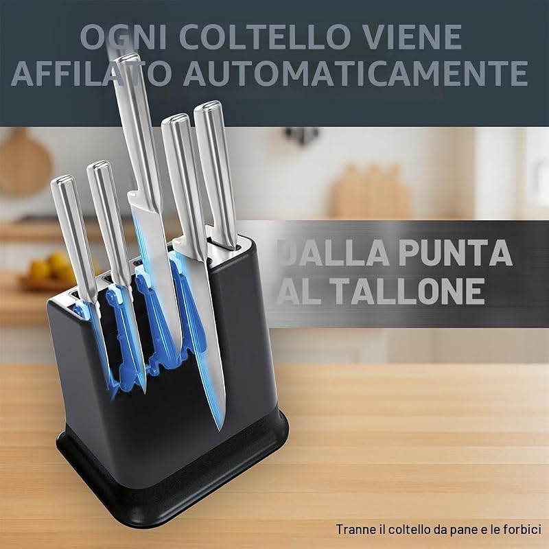 EverSharp Pro K2976S04 - Set di 5 coltelli con blocco portacoltelli autoaffilante, tecnologia di affilatura brevettata, acciaio inossidabile tedesco, nero, K2976S04