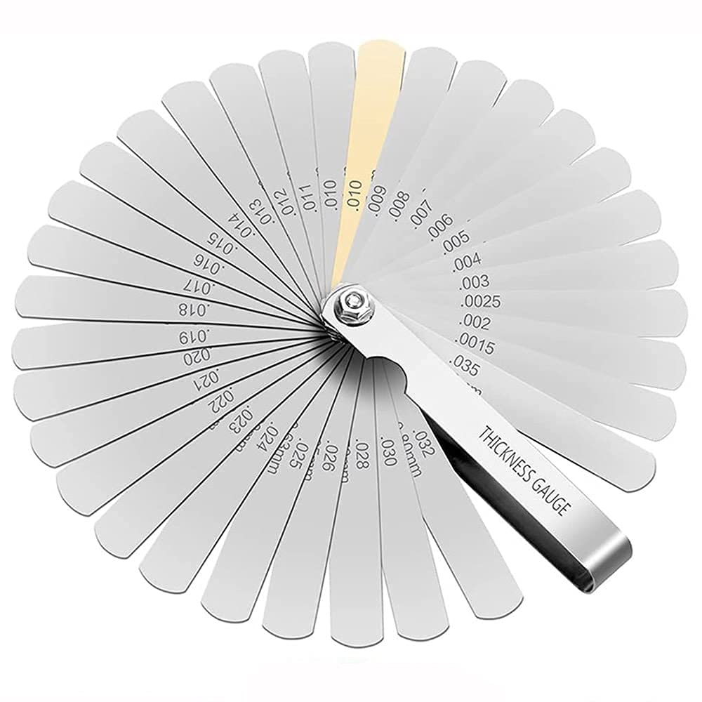 Mesee 0.04-0.88mm Stainless Steel Feeler Gauge, 32 Blades Stainless Steel Dual Marked Imperial and Metric Gap Measurement Tool for Measuring Gap Width