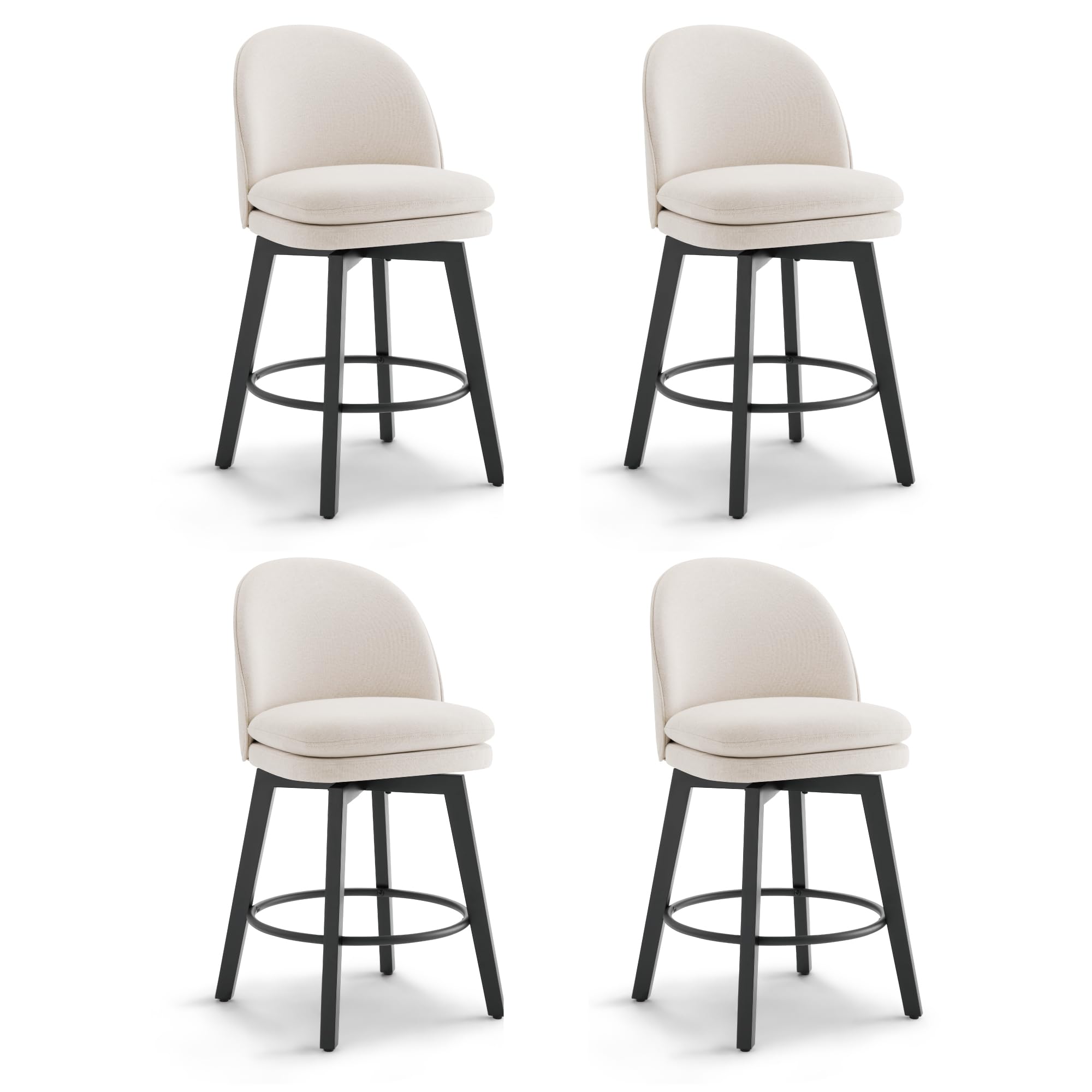 Photo 1 of ***FINAL SALE/NO RETURN, VIEW NOTES*** Counter Height Barstools 26 inch Upholstered Swivel Bar Stools with Back and Wood Legs for Kitchen Island,Set of 4,Beige Fabric-Armless