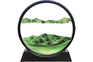 SOFLIY 3D Dynamic Sand Art Liquid Motion, Moving Sand Art Picture Round Glass 3D Deep Sea Sandscape in Motion Display Flowing Sand Frame Relaxing Desktop Home Office Work Decor (12“, Green)