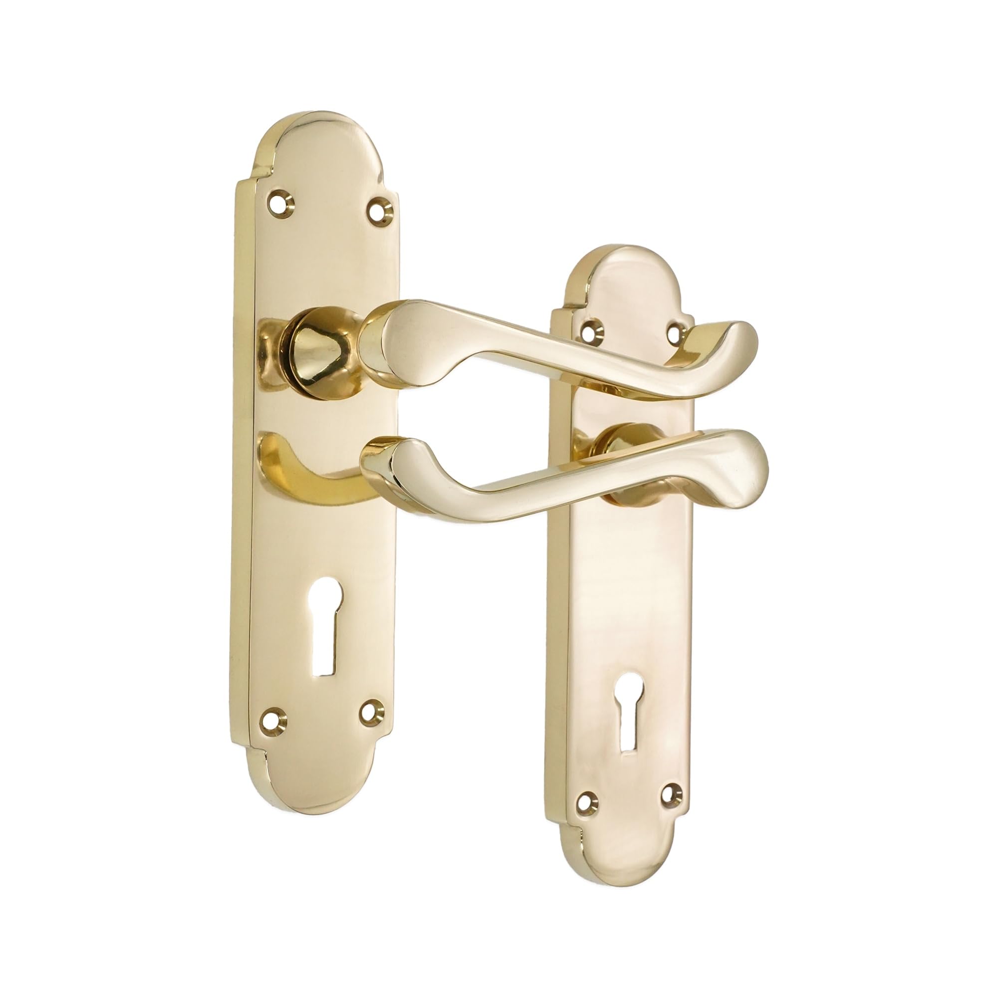 Infinity Decor Polished Brass Victorian Scroll Lever on Keyhole Half Round Backplate Pull Door Handles Set 170 x 40mm – Ideal for Interior and Exterior Use