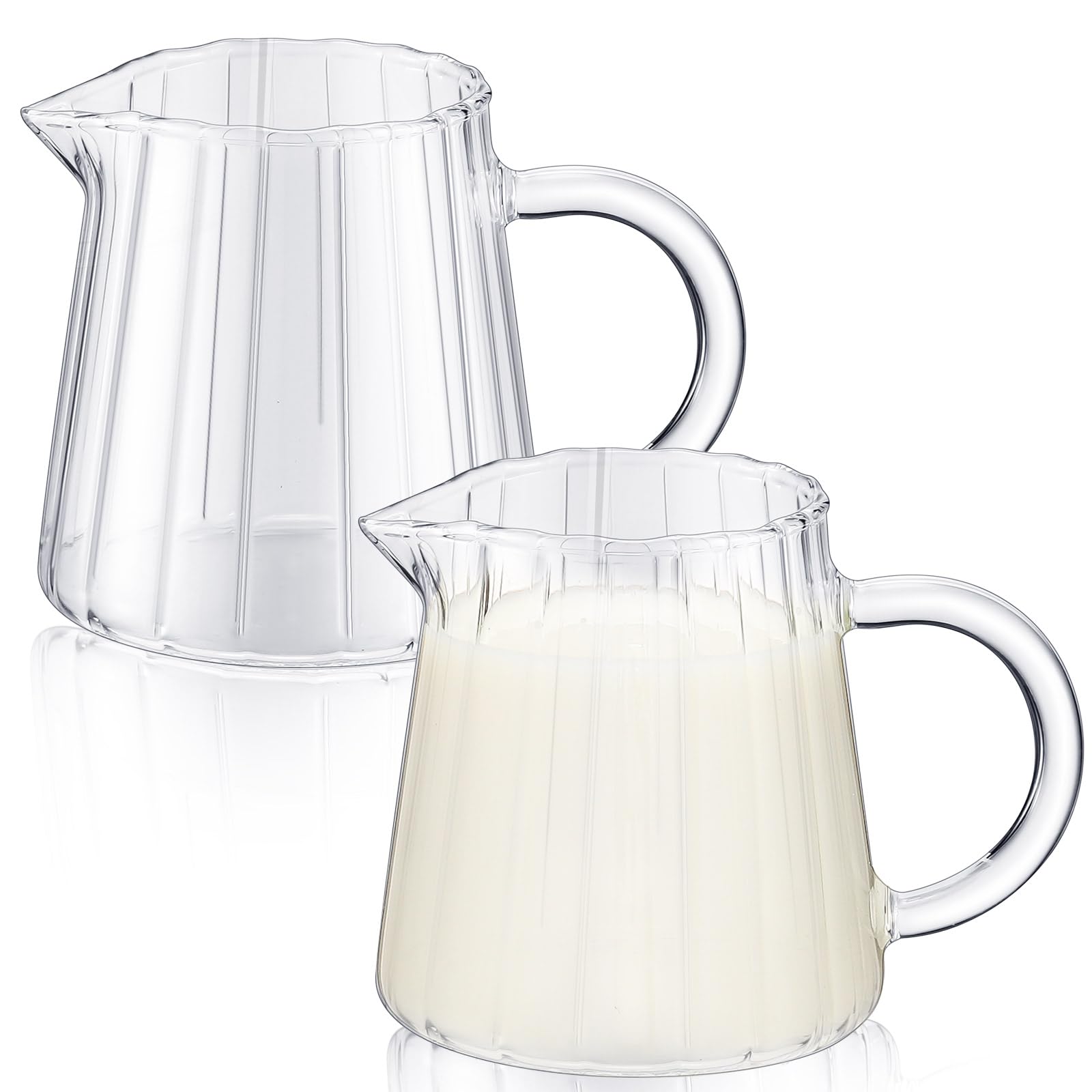 Photo 1 of Baderke 2 Pcs Glass Creamer Pitcher 150 ml Elegant Wave Shaped Small Glass Pitcher Serving Glass Milk Frothing Pitcher Tea Coffee Sauce Milk Frother Cup Creamer Jug for Kitchen