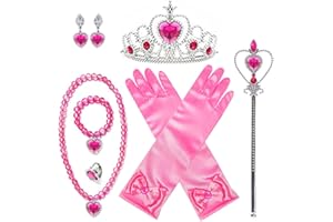 YOSBABE Princess Aurora Costume Dress up Accessories for Girls Aurora Gloves Tiara Crown Necklace Wand Earrings Bracelet Ring Princess Halloween Cosplay Accessories Christmas Gifts Set