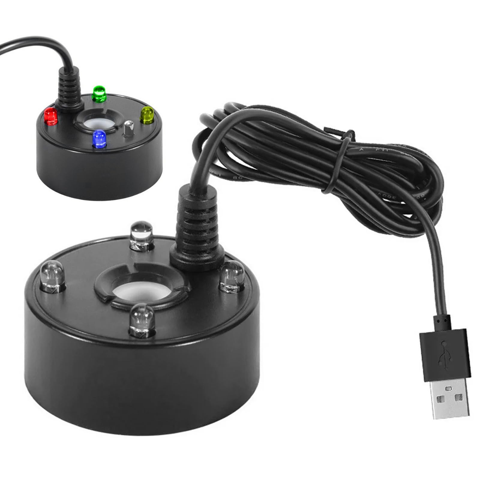 Mini Mist Maker, DC 5V Water Fountain Pond Fog Machine Atomizer, 4 LED Mister Fogger Air Humidifier, Indoor Fountain Mister Foggers Water Pump Mist Maker for XMAS Party Garden Rockery Yard Outdoor