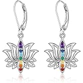 Chakra Earrings Lotus Flower 7 chakra Stones Leverback Earrings for Women Dangle Yoga Lotus Jewelry Balance Meditation