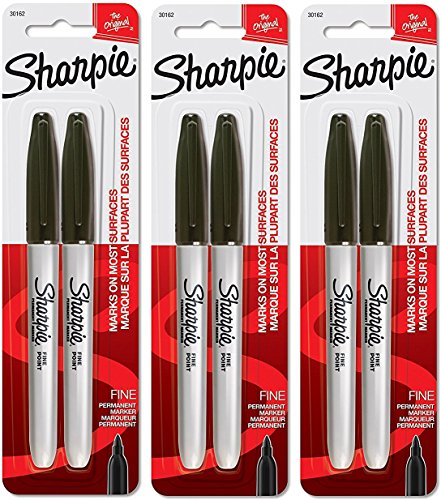 Sharpie 30162PP Fine Point Permanent Markers, Black, Permanent Ink, Ink Dries Quickly and Resists Both Fading and Water, Blister of 2 Markers, Pack of 3 Blisters