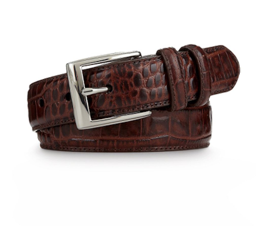 Mens Crocodile Embossed Italian Leather Belt (32, Brown)