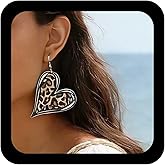 Iaceble Vintage Leopard Prints Heart Earring Silver Leopard Prints Dangle Earring Leopards Heart Drop Earrings Exaggerated Large Love Earrings Jewelry for Women