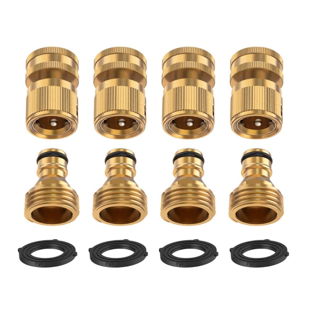 WANGCL Garden Hose Quick Connect Fittings Solid Brass Quick Connector 3/4 Inch GHT Garden Water Hose Connectors with Extra Rubber Washers