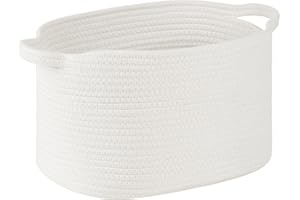 PATVINGOT 13"x10"x9" Cotton Rope Storage Basket, Woven Baskets with Handles for Organizing Home Office, Shelves, Nursery, Laundry, and Toys,Empty Gift Basket (White, 1 Pack)