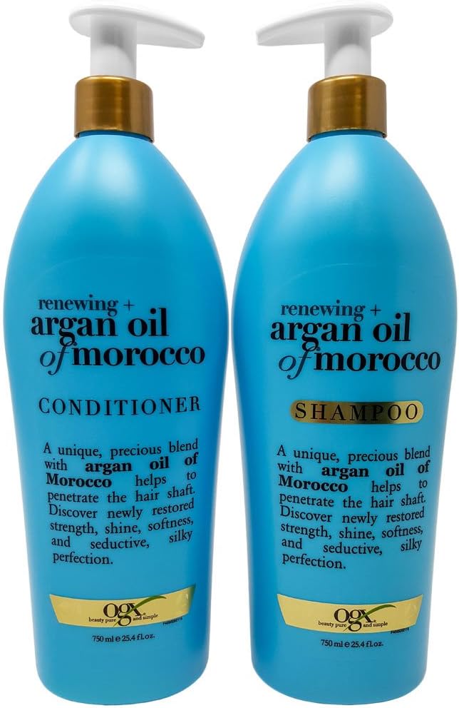OGX Renewing Moroccan Argan Oil Shampoo and Conditioner Pump Bottle Salon Size Set (2 x 25.4 Oz