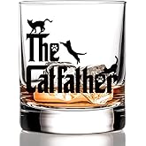 RZHV The Catfather Black Cat Old Fashioned Whiskey Glass, Funny Father's Day Anniversary Birthday Gift for Men Husband Dad Uncle Grandpa Friends Coworkers Cat Lover