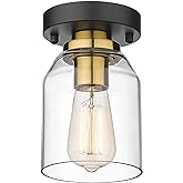 zeyu Small Ceiling Light Fixture, Modern Semi Flush Mount Ceiling Light for Hallway Bedroom Kitchen, Black and Gold Finish, Z