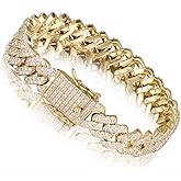 PY BLING 12mm Mens Women Heavy Iced Out Miami Cuban Link Chain or Bracelet 14K Gold White Rose Gold Plated CZ Lab Diamond Hip Hop Jewelry Necklace Choker with Gift Box