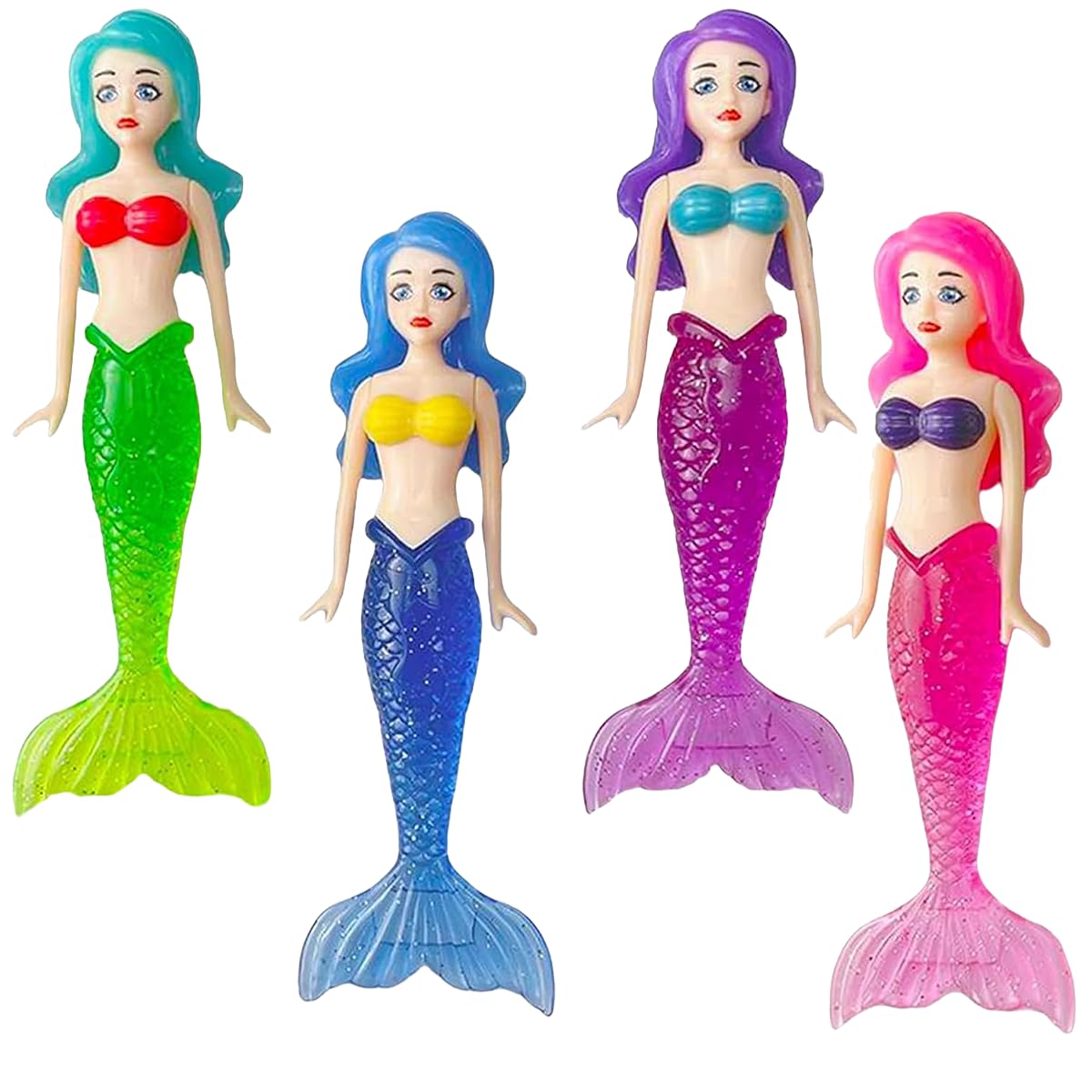 Trevixor 4PCS Mermaid Figures for Pool, Swimming Mermaids Set with Flexible Arms, Underwater Diving Companions for Bath Time or Swimming Practice