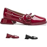 MVIOBUY Women's Square Toe Block Heel Mary Janes Shoes,Fashion Side Flowers Comfortable Closed Toe Work Pumps Slip on Chunky Heel Dress Shoes
