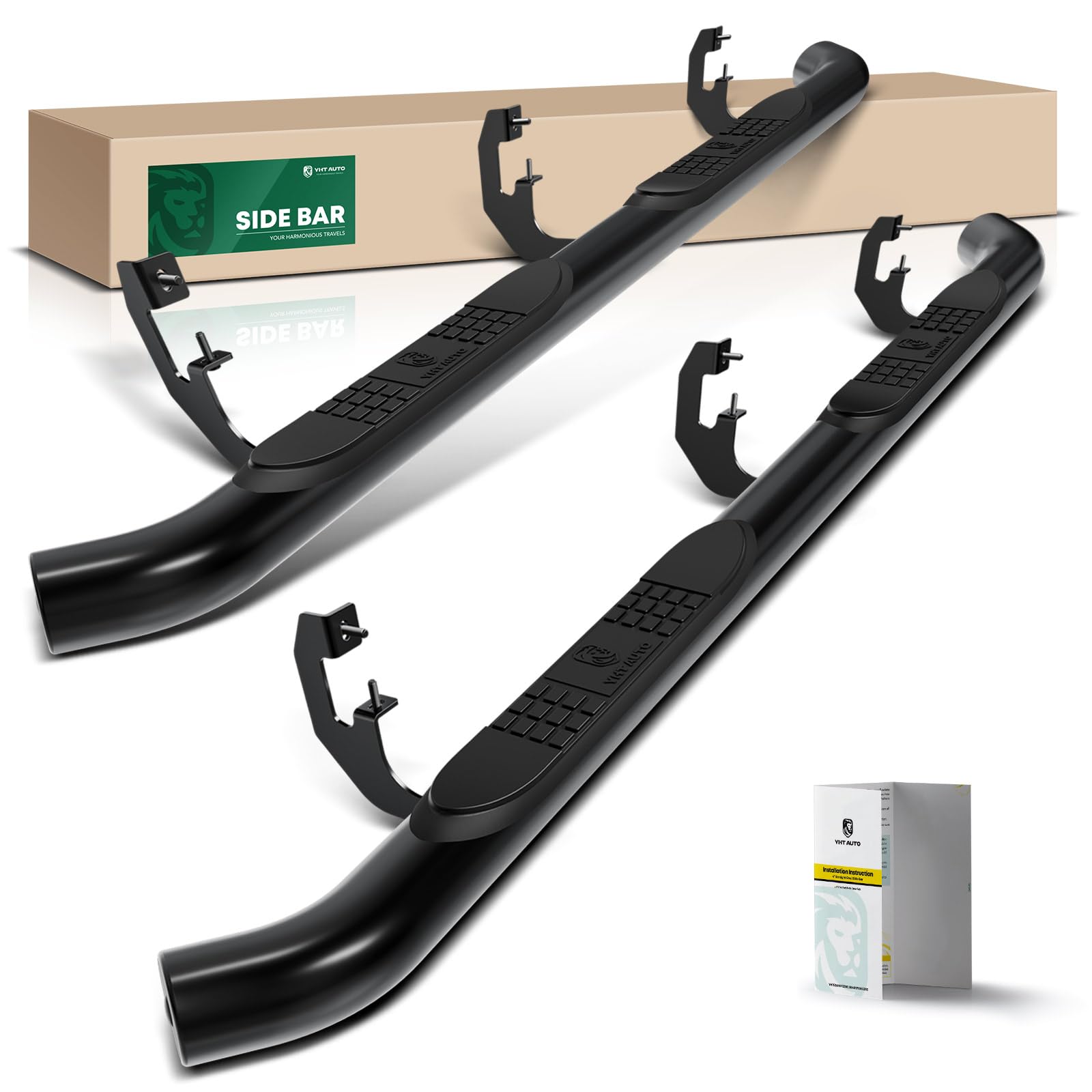 Photo 1 of YHTAUTO 3 Inch Running Boards Side Steps Compatible with Ford Bronco 2021 2022 2023 2024, 4-Door SUV, Round Carbon Steel Black Powder, Cab Side Step Rails Off-Road Exterior Accessories, Set of 2