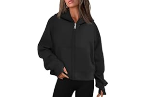 Oyamiki Womens Full Zip Up Hoodies Long Sleeve Fleece Lined Crop Sweatshirts Casual Workout Tops with Thumb Hole