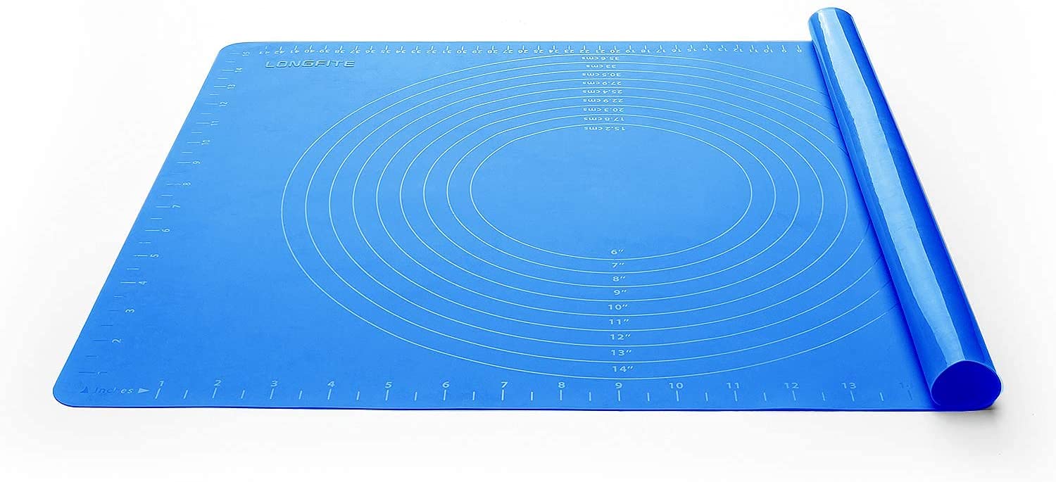 LONGFITE 24''x20'' Extra Large Silicone Baking Mat, Multipurpose Nonstick Pastry Mat, Heat Resistant Nonskid Table Mat Countertop Protector (Extra Large Blue with Scale)