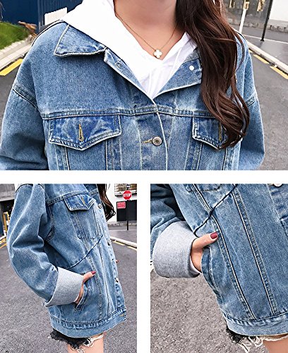 MuNiSa Women's Oversize Boyfriend Denim Jacket Long Sleeve Jean Coat With Pocket S - Thumbnail 5