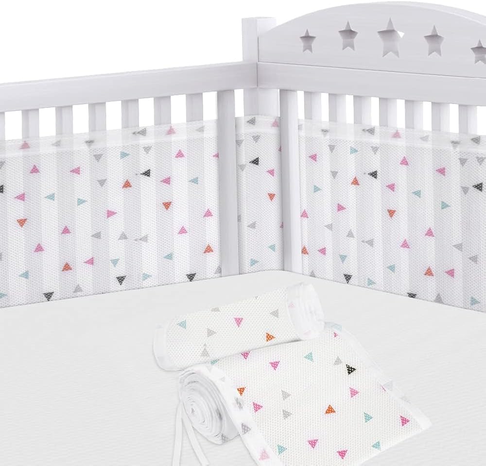 Aolso Cot Bumper 2Pcs Breathable Mesh Crib Rail Cover Triangle