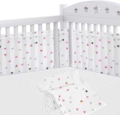 Aolso Cot Bumper 2Pcs Breathable Mesh Crib Rail Cover Triangle