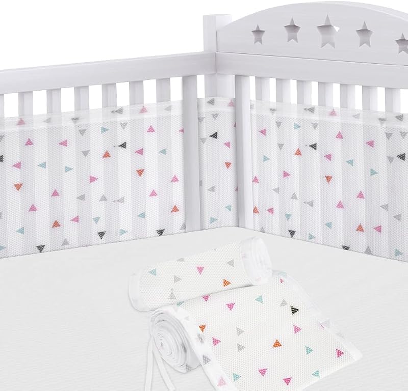 Aolso Cot Bumper 2Pcs Breathable Mesh Crib Rail Cover Triangle
