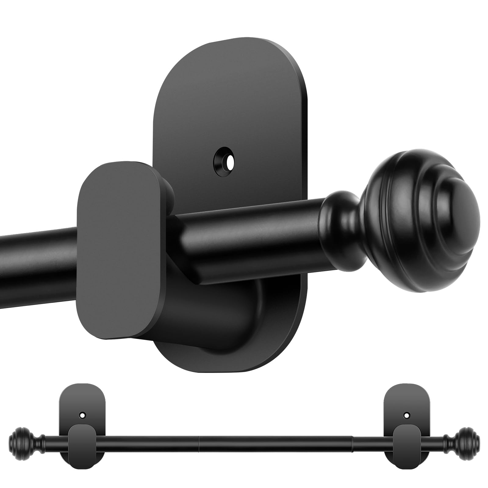 Photo 1 of KAMANINA No Drill Curtain Rods for Windows 32 to 58 Inches, 5/8 Inch Renter Friendly Curain Rod Adjustable Drapery Rod with 3M Adhesive Brackets, Black