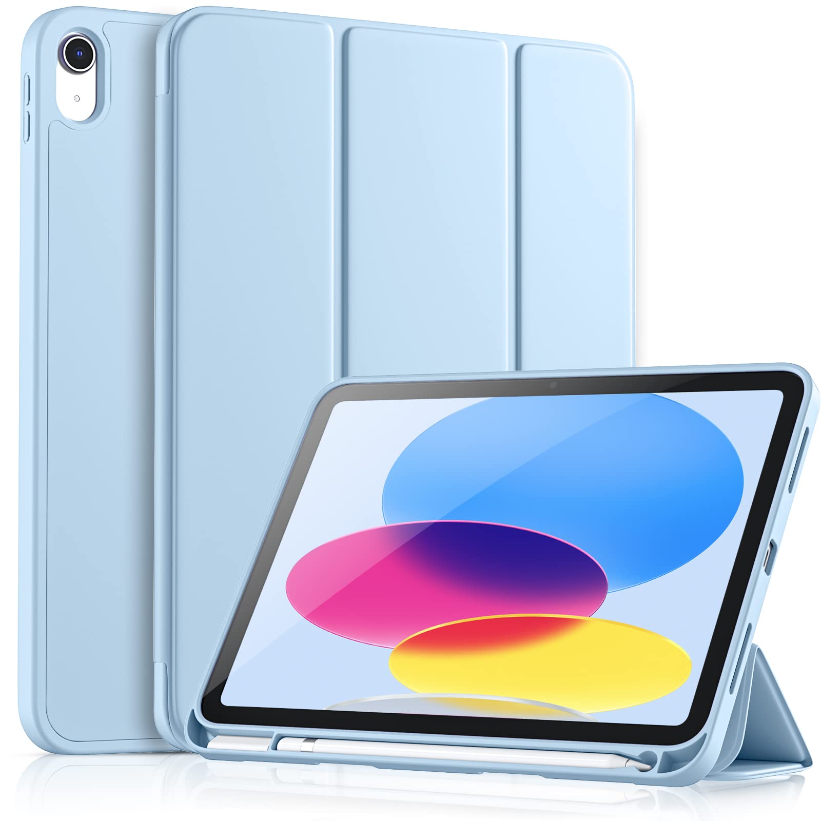 Vobafe Case for iPad (A16) 11th 10th Generation Case (Model: 2025/2022, 11/10.9 Inch), Flexible TPU Back & Trifold Stand, Protective Cover with Pencil Holder, Auto Wake/Sleep, Light Blue