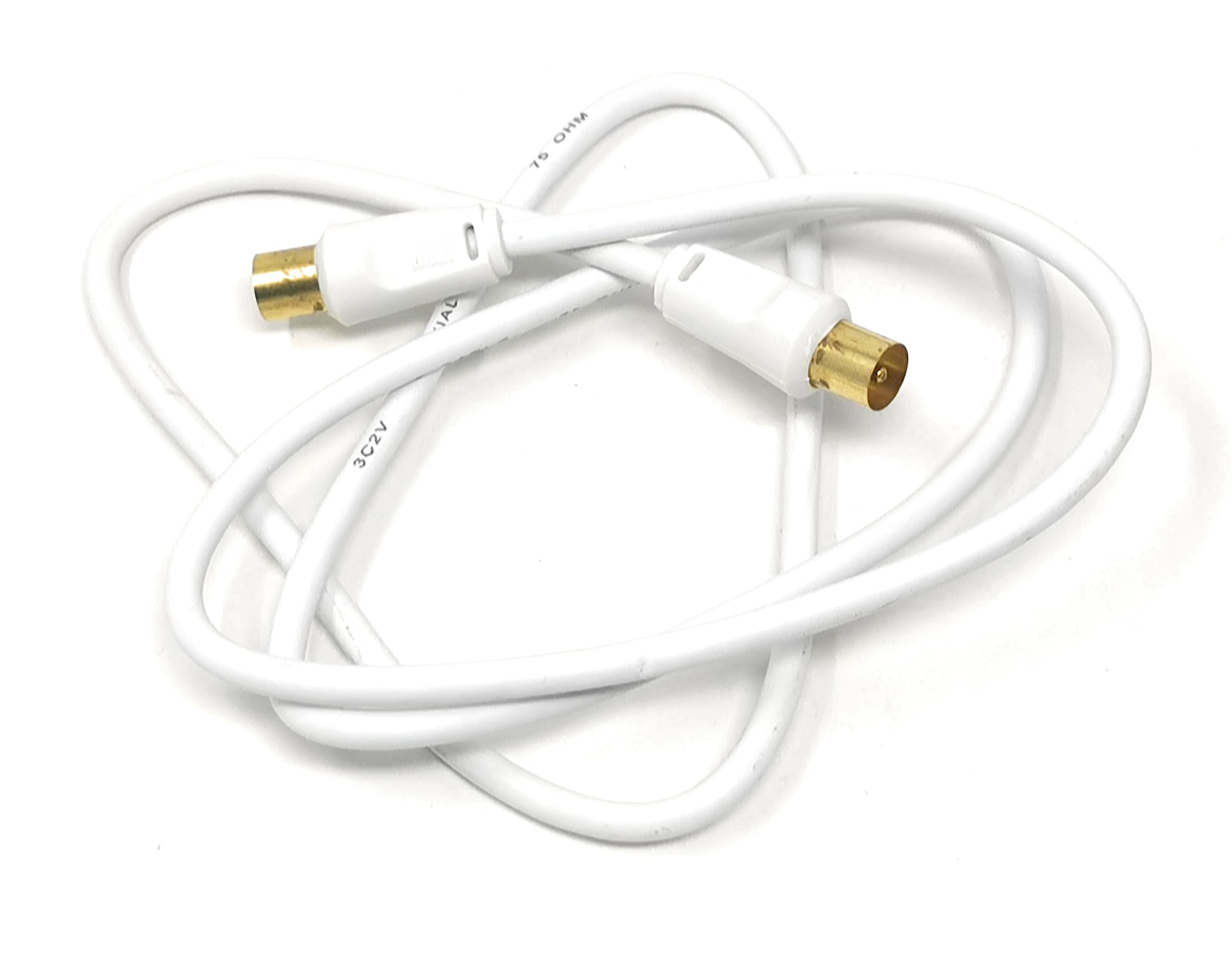 TV Aerial Coaxial Cable Male to Male RF Antenna Coax Lead Compatible with Sky SkyHD, Virgin, BT, Satellite TV, VCR, DVD Players. Comes with Female Coupler, Gold Plated Connectors (1m, White)