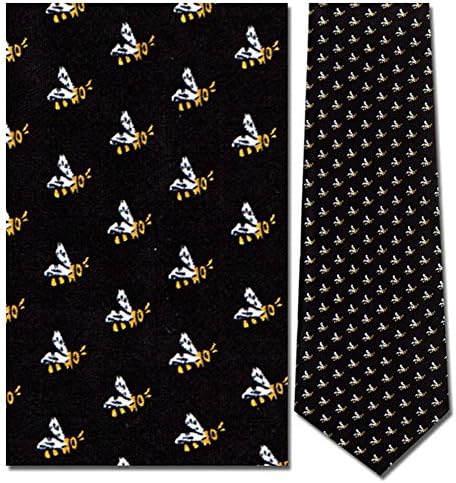 Men's 100% Silk Black Mini Yellow Bees Repeat Tie Necktie