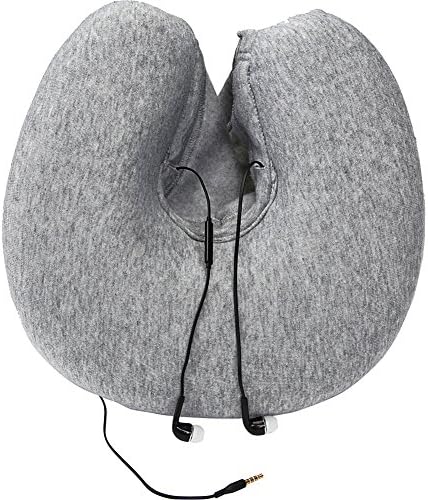 1 Voice Travel Neck Pillow with Hood and Ear Buds, Grey