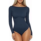 MANGOPOP Women's Boat Neck Long Sleeve Bodysuit Basic Thong Body Suit Fall Going Out Tops 2025