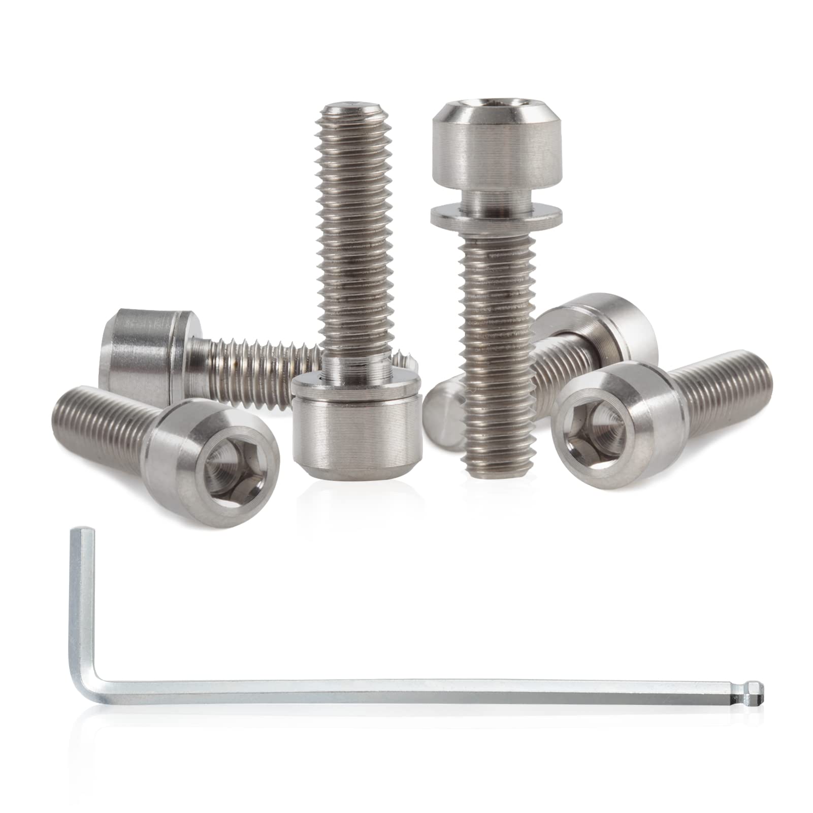 SPEEDWOX 6pcs Bicycle Stem Screw with Washers Set Titanium Alloy Bike Allen Hex Tapered Bolts Screw for MTB Road Bike Stem Parts,M5 x 18mm Normal Titanium