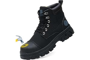 KELODON Waterproof Steel Toe Boots For Men 6 Inch Leather Steel Toe Shoes Non Slip Resistant Safety Work Boots Indestructible Lightweight Construction Boot