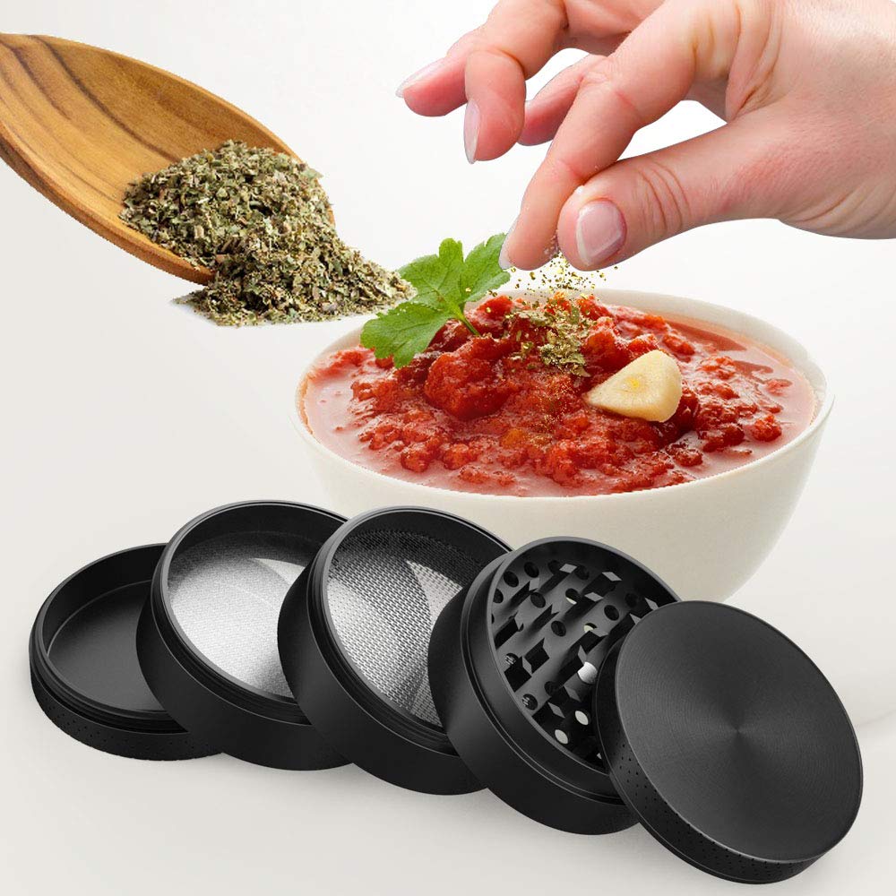 iRainy [5 Piece] Spice Herb Grinder with Pollen Catcher, 2.1 Inch, Metal Black Instant Pot