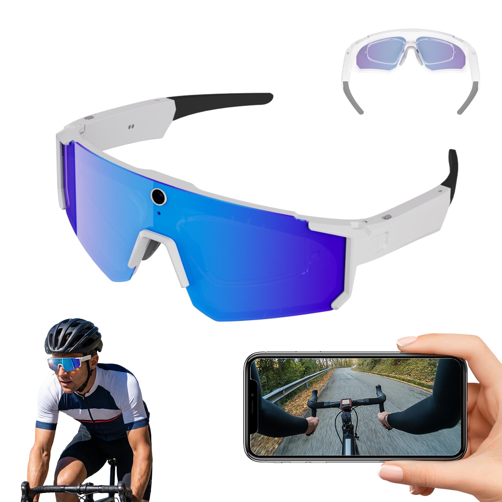 Photo 1 of MOHEEN Upgrade 4K HD POV Baseball Glasses with Camera, 8MP HD Video Recording Glasses with Camera, Wearable Tech Bluetooth Sunglasses for Outdoor Sports Cycling/Skiing/Baseball (White)
