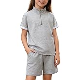 Voxikodex Girls Clothes 2 Piece Athletic Set Half Zip T-Shirt & Shorts Set Summer Outfits for Teen Tween Girls Size 7-14Y