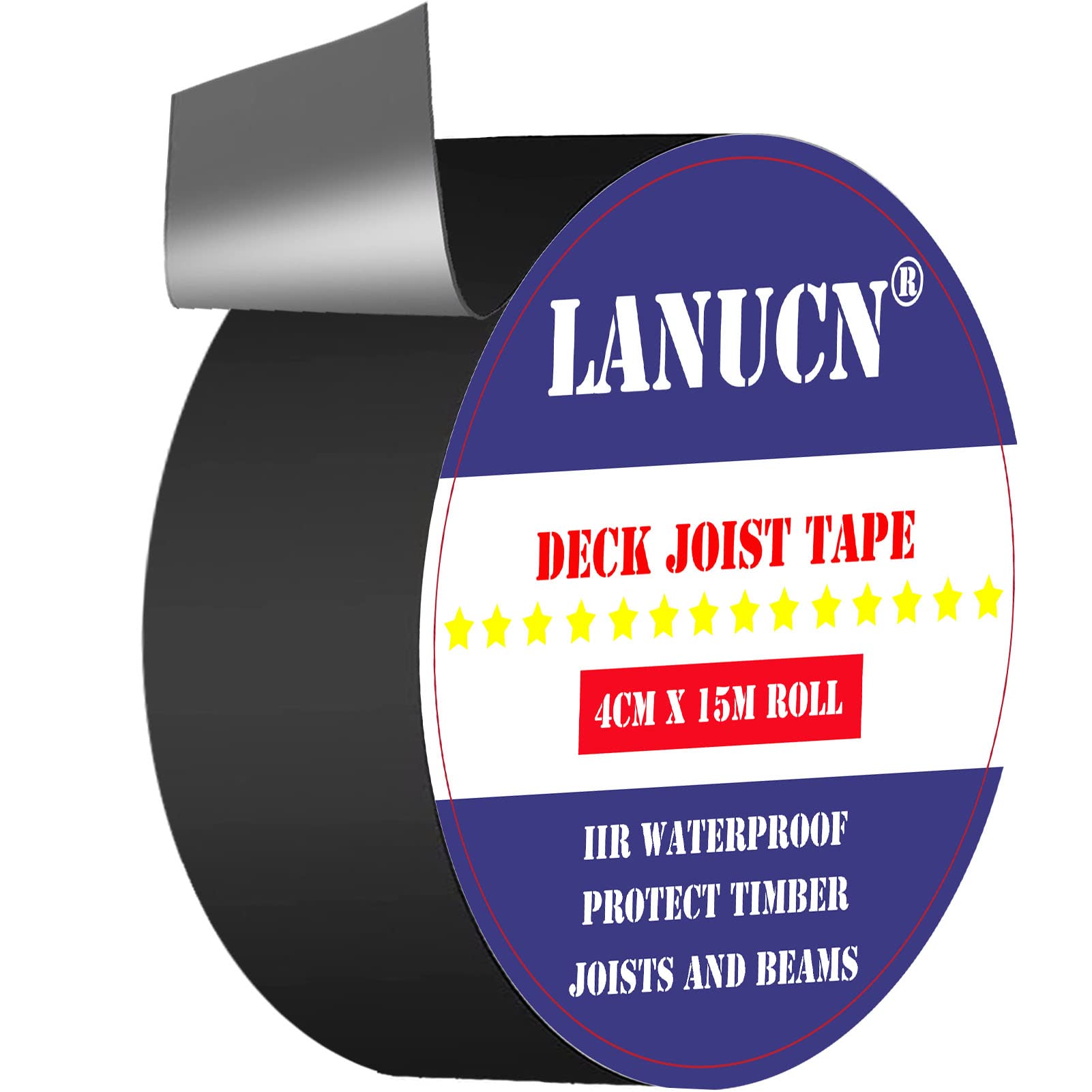 LANUCN Timber Flashing Tape for Deck, Decking Tape, Black, 4cm x 15m x 1Roll